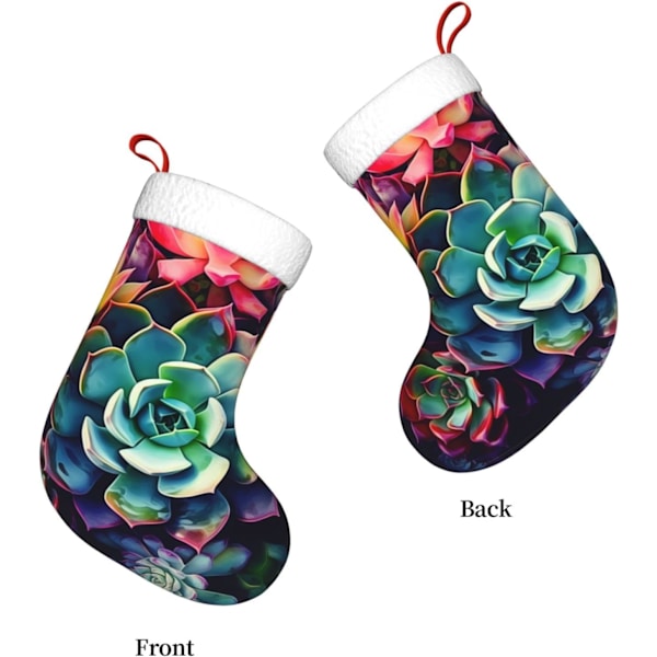Färgglada Sukkulenter Tryck Julstrumpa Xmas Ornament Kamin Hängande Xmas Strumpor för Familj Semester Xmas Party Dekorationer 45 cm