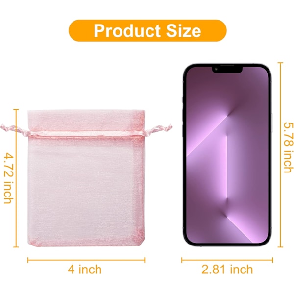 100 stk 4x4,72 tommer Transparent Organza