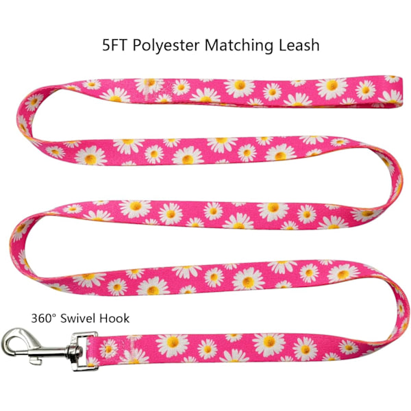 Halsband och koppel set för hund, sött rosa prästkragemönster, polyestermaterial, 1,5 m koppel, för små hundar. (S, prästkrage set) Prästkrage varmrosa liten prästkrage varmrosa