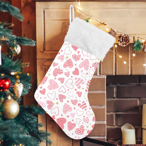 Julklapp, personliga julklappsstrumpor 2-pack Vintage Rosa Kärlek Hjärta 45,7 cm Julstrumpor Hängande Ornament Eldstad för Träddekoration