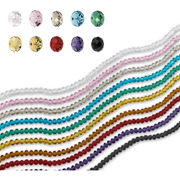 1000 st Kristallglas Rondelle Pärlor: Smyckestillverkning Briolette Distanspärlor (10 färger)