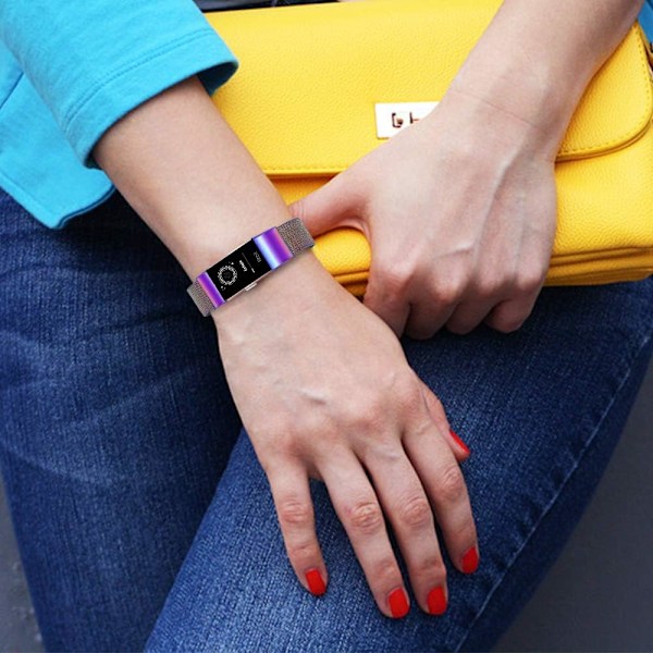 Til Fitbit Charge 2 Rem - Farverig Metal Mesh Magnetlås Udskiftning (Stor)