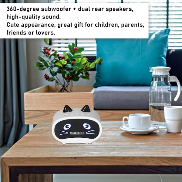 Digital väckarklocka högtalare, tecknad katt väckarklocka med temperaturdisplay, dubbel väckarklocka, Bluetooth-högtalare, FM-radio, handsfree-samtal för sovrum