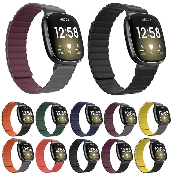 Universal magnetisk silikoneurrem til Fitbit Versa 4 / Sense 2 Black Orange