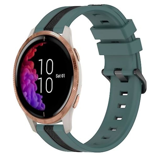 För Garmin Venu 20mm Vertikal Tvåfärgad Silikonklockarmband BSD Green-Black