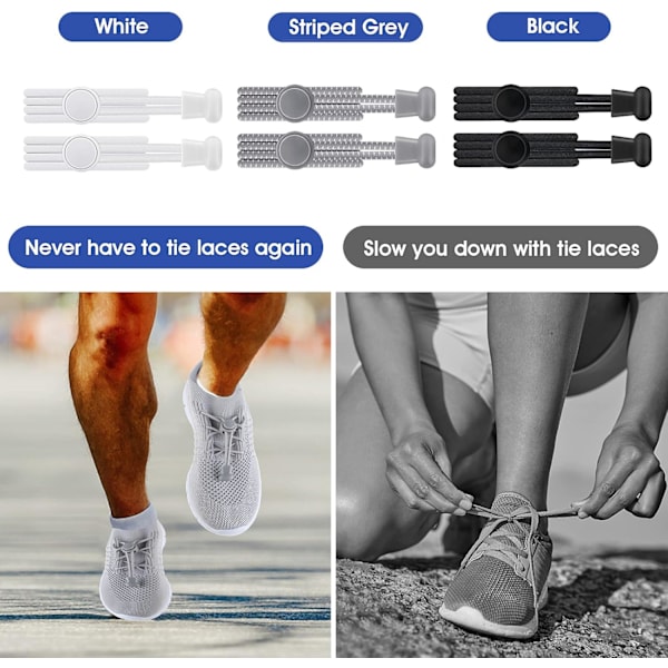 3 par elastiske snørebånd uden snøring - Universal stretch snørebånd uden snøring til sneakers