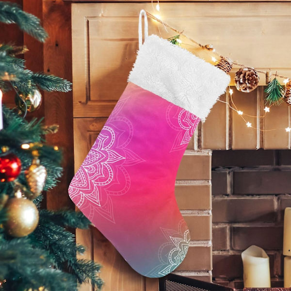Julklapp, Personliga Julklappsstrumpor 2-pack Vit Mandala Färggradient 45,7 cm Julstrumpor Hängande Ornament Eldstad för Träddekoration