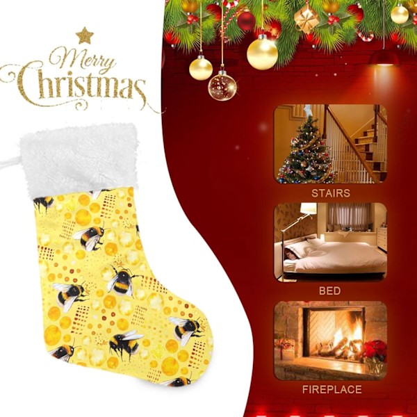 Julklapp, Personliga Julklappsstrumpor 2-pack Bi-gul med Vaxmönster 45,7 cm Julstrumpor Hängande Ornament Kamin för Träddekoration