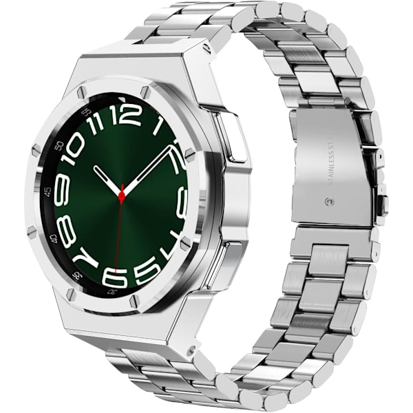 Luksus etui designet til Galaxy Watch 6 Classic 47mm 2023, robust militærbeskyttende metal kofanger etui med taktisk rustfrit stålbånd til