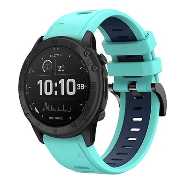 För Garmin Tactix Delta 26mm Tvåfärgad Sports Silikon Watch Band FCT Mint Green - Blue