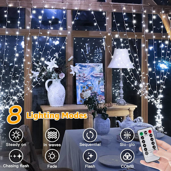 Gardinstribe til soveværelse - 200LED 6,6x6,6ft Fe-lyskæde gardin med 8 tilstande