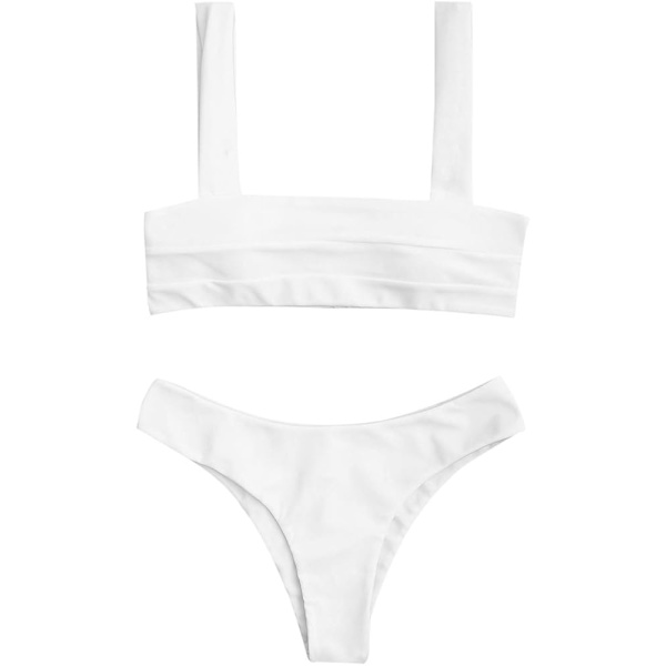 Bred Remmar Neon Bandeau Bikini Set för Kvinnor Vadderad Hög Skuren Två Delar