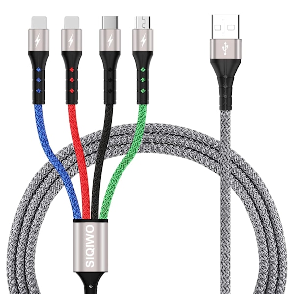 Multi Charging Cable 3A 2Pack 4FT 4 in 1 Nylon Braided Multiple USB