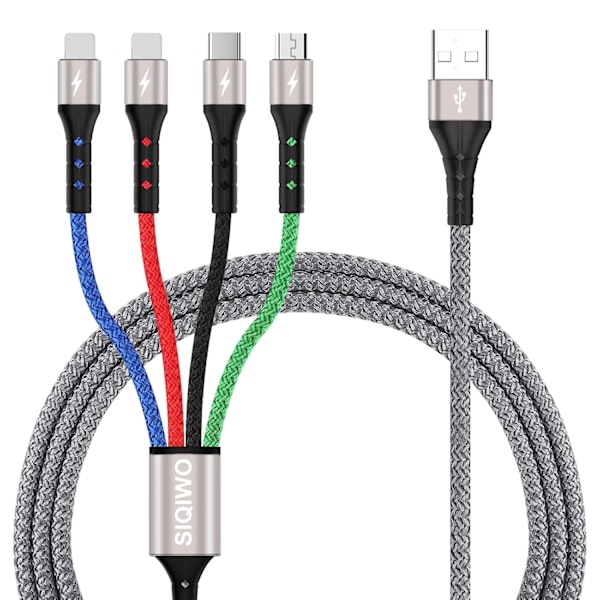 Multiladdningskabel 3A 2-pack 4FT 4 i 1 nylonflätad multipel USB