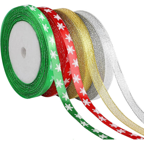 Julbandsrullar - 4 rullar, 100 Yards Snowflake Organza-band