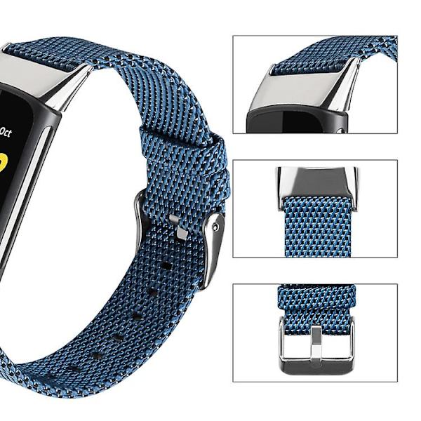 Til Fitbit Charge 5 Nylon Lærred Rem JRT Blue