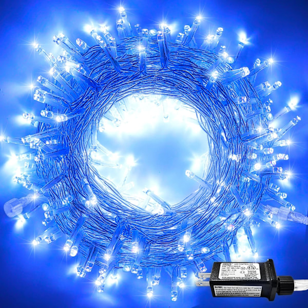 250 LED blå lysslynge innendørs, 91,5 fot sammenkoblingsbare julelys utendørs vanntett, 8 moduser blå julelysslynge for fest hage