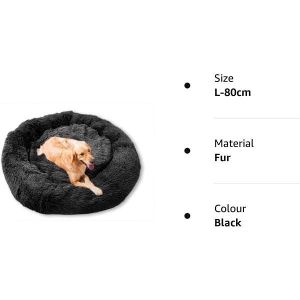 Varma fluffiga extra stora hundsängar, tvättbar rund lugnande päls munk cuddler husdjurssäng för stora extra stora hundar (L-80cm, svart) Svart L-80cm Svart L-80cm