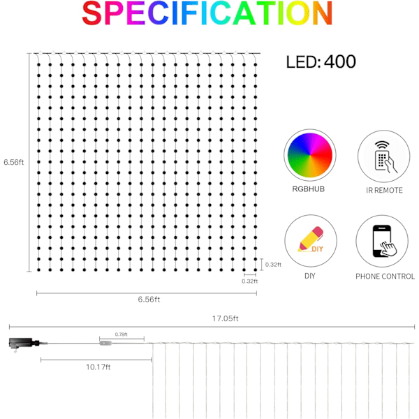 OnO Juledekorasjoner Led Gardinlys - 2022 Oppgradering - 6,6x6,6ft - 400 LED Twinkle Fairy String Light for Soverom - APP Fjernkontroll RGB