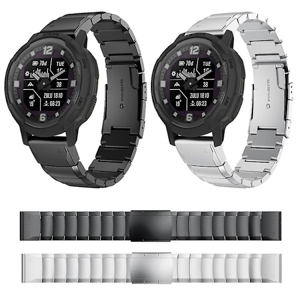 For Garmin Instinct Crossover 22mm Skildpadde Skal Rustfrit Stål Urrem GIC Black