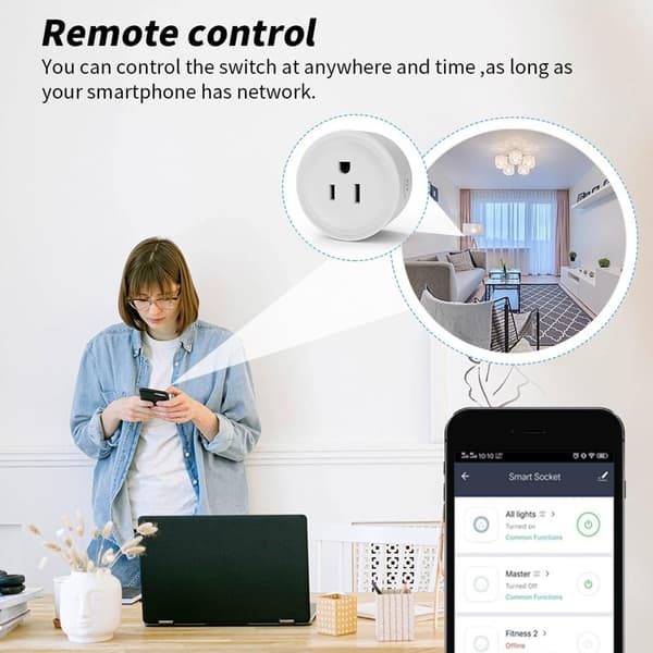 TUYA 20A Smart Stik Zigbee Stikkontakt med Strømovervågning, Timerfunktion, Stemmestyring, US Stik