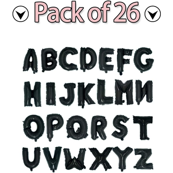 Sorte folie Mylar-balloner med bogstaverne A-Z 26 stk.