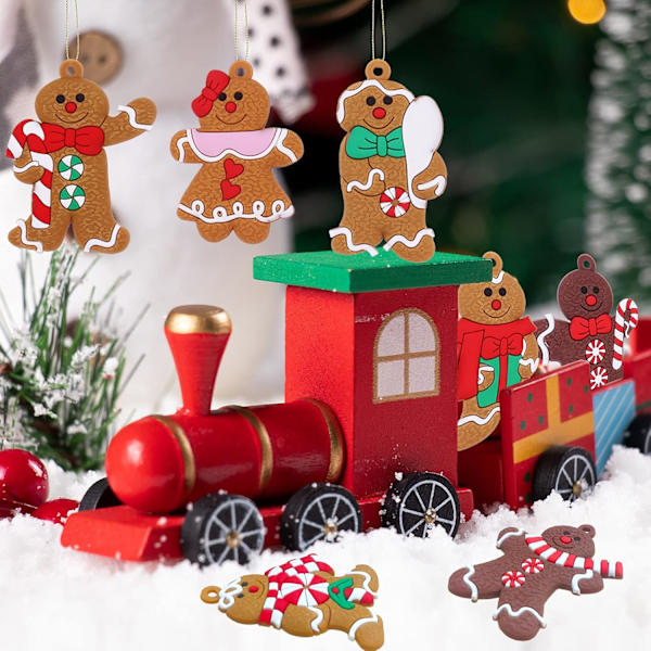 12 Pakk Julepepperkake Mann Hengende Ornament, Assortert Mini Leirefigur