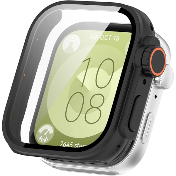 Kompatibel med Huawei Watch Fit 3 Cover, Skærmbeskytter med Hærdet Glas Film PC Beskyttelsesetui til Huawei Watch Fit 3 Smartwatch (Sort)
