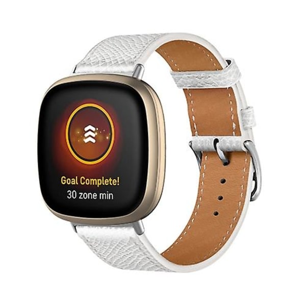 För Fitbit Versa 4 / Sense 2 Universal Äkta Läder Klockarmband NZQ White