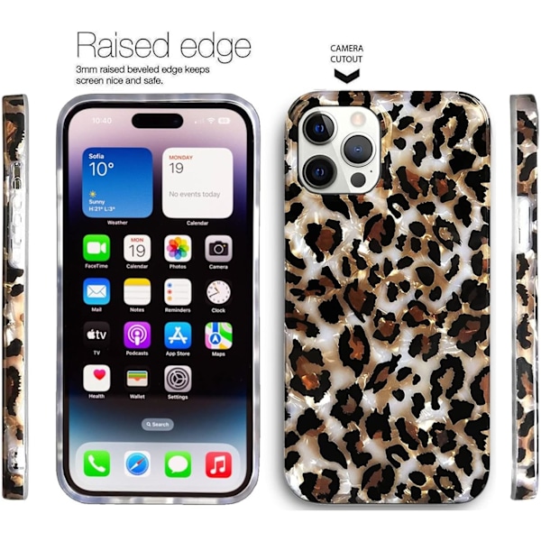 iPhone 14 Pro Cover, Luksus Glitrende Klar Leopard Silikone Cover, 6.1 ih Cheetah Design til Piger & Kvinder Bling