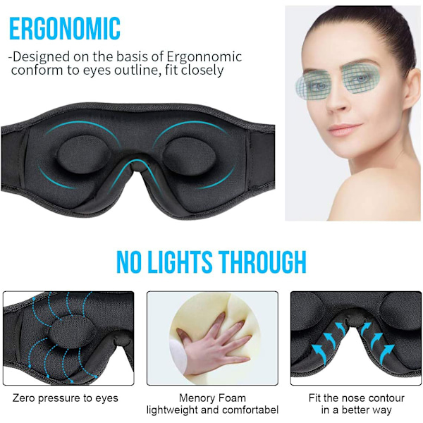 Bluetooth Sovemaske - 200% Lysblokkering, 3D Dyp Øyemaske med Bluetooth 5.4 Hodetelefoner, 15T Spilletid, Perfekt for Reise, Lurer & Skiftarbeid