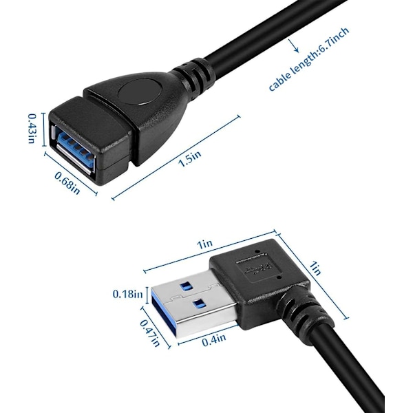 USB 3.0 hanadapter / adapterkabel 90 grader vinklad