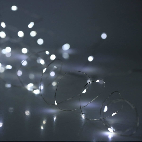 2 Set Julgransljus Batteridrivna, 16ft 50LED, Fjärrkontroll Timer Twinkle String Lights 8 Lägen Silvertråd Firefly Lights för Vit