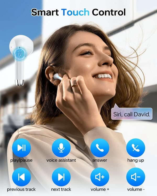 Bluetooth 5.3 Trådløse Ørepropper - 40 timer Spilletid, Støyreduserende Mikrofon, IPX8 Vanntett for iPhone/Android