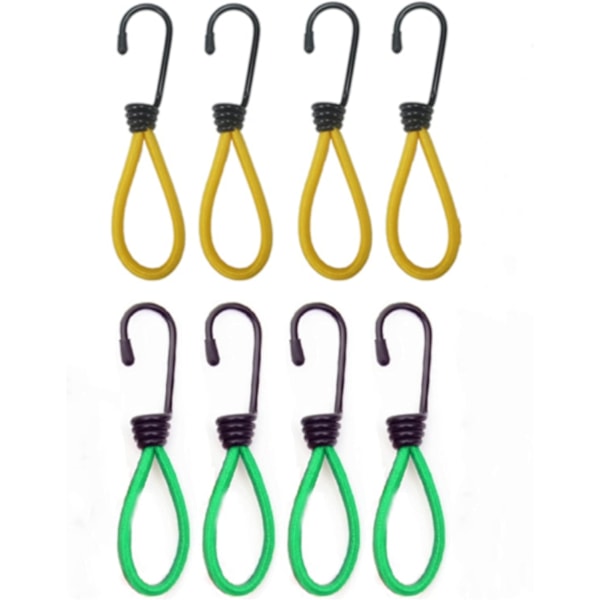 Bungee-rep med krokar - 8-pack min bungee-rep i gult och grönt