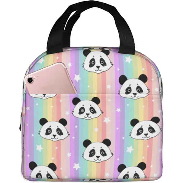 Sød Panda Rainbow Stripes Frokostpose - Isoleret Genanvendelig Madkasse
