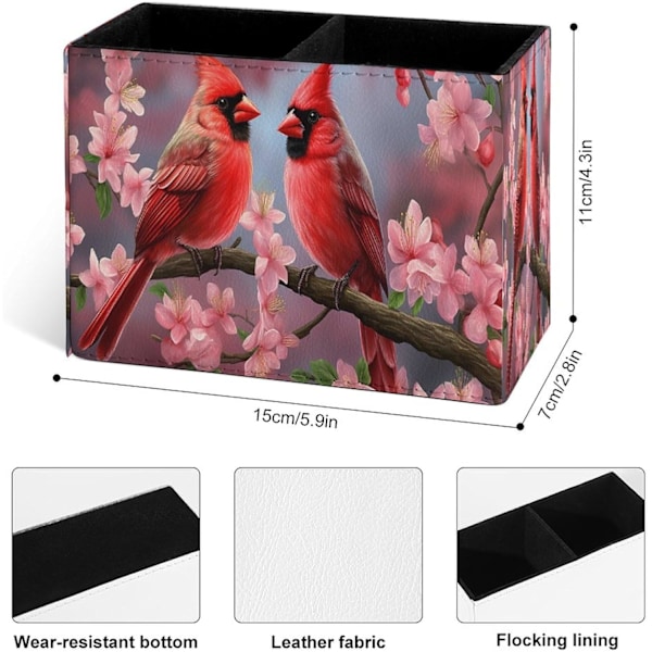 Pink Cherry Red Birds on Brnch ncil Holder for Desk, Leer Desktop Continer n Cup Storge Study Tble n Orgnizer Mkeup Brush Holder for Pink Cherry