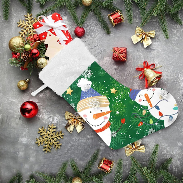 Julklapp, Personliga Julklappsstrumpor 2-pack Snögubbe Julgran Snöflingor Grön 18 tum Julstrumpor Hängande Ornament
