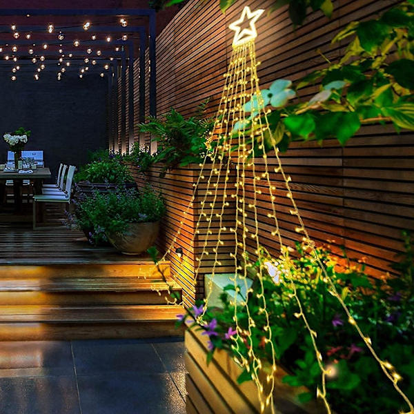 Julstjärna ljusslinga, 317LED 12\" Topper Star 8 minnesmodeller 9Strands ljusslinga, dekorationsljus för inomhus utomhus jul, varm