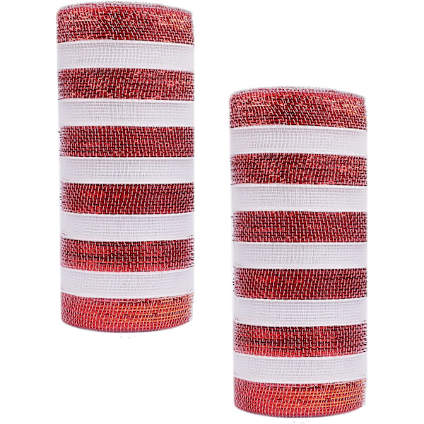 2-pack 10\" metallisk polymesh-band (totalt 20 yards, vit/röd)