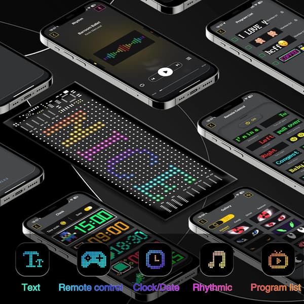 wxsp Flexibel LED-skärm, LED-slingtext, programmerbar med Bluetooth-appkontroll, USB-driven LED-skärm för bil, lastbil, butik, bar, graffiti,