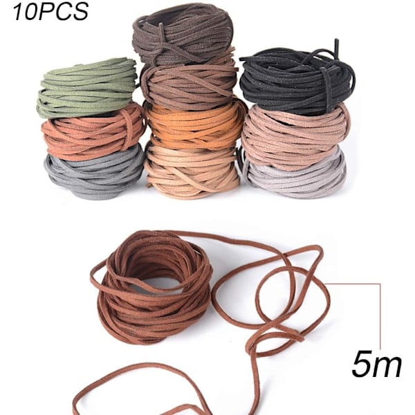 10 stykker 5m x 3mm kunstlær snor for smykkeproduksjon