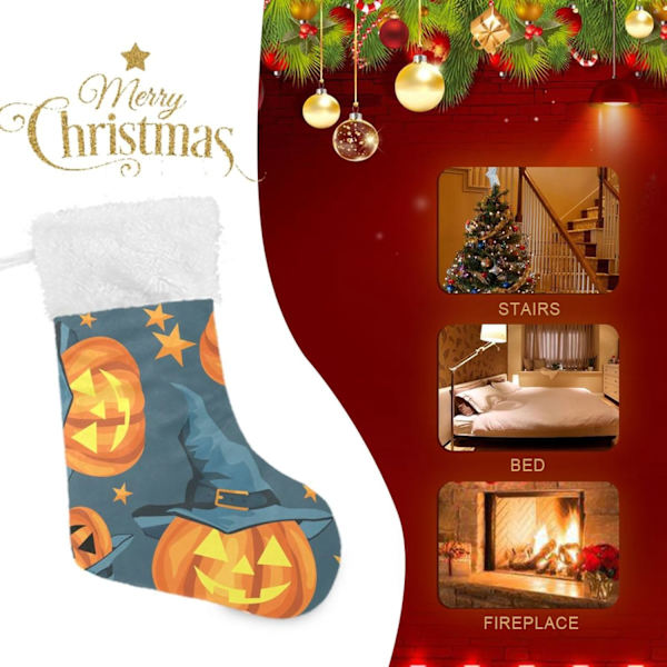 Julklapp, Personliga Julklappsstrumpor 2-pack Söt Halloween Pumpa med Häxhatt Stjärnor 45,7 cm Julstrumpor Hängande Ornament