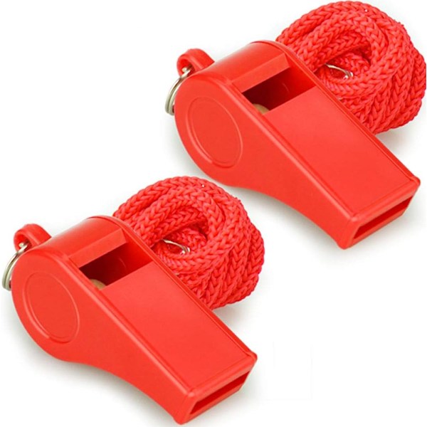 Red Emergency Whistles with Lanyard, Loud Crisp Sound, 2 Packs