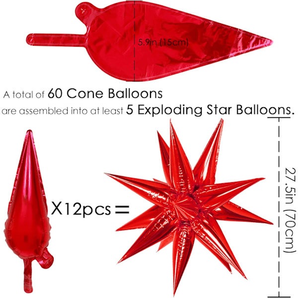 60 st. Röda Mylar Starburst ballonger