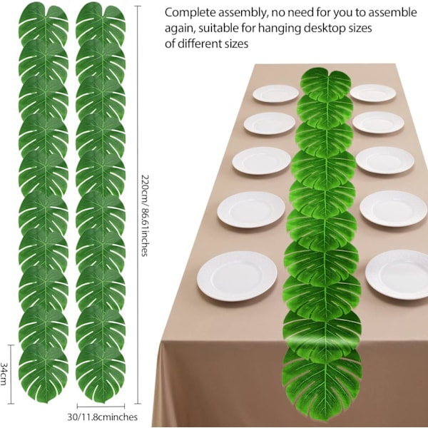 2 st palmblads bordslöpare - Artificiell tropisk palmbladsdekor