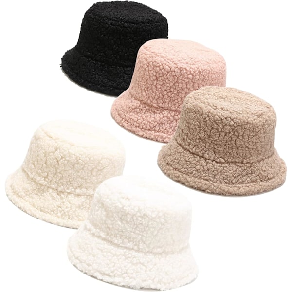 Vinter Plys Fuzzy Bucket Hat Faux Fur Shearling Sherpa Fiskerhatte til Kvinder