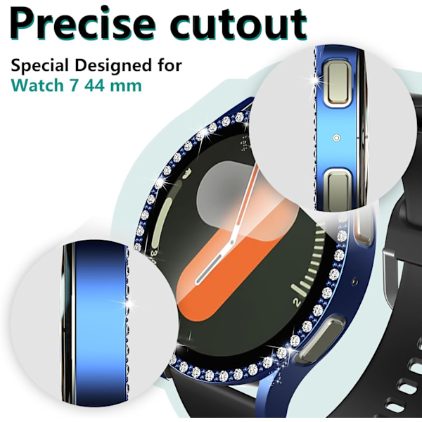 5-pak Skærmbeskyttelsesetui Kompatibelt med Galaxy Watch 7 44mm, Bling Krystal HD Hård PC Ultratyndt Krystal Bumper Etui (Transparent, Sort, Rose Pin)