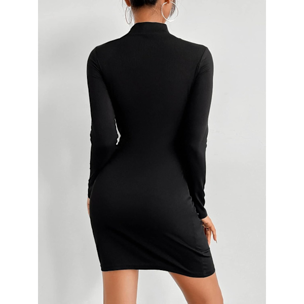 Utskåret Mock Neck Kort Kjole - Lang Ermet Sexy Pencil Bodycon