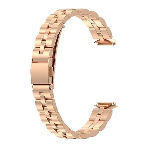 Til Fitbit Luxe Special Edition med tre perler i rustfrit stål, fladt spænde urbånd MMJ Rose Gold